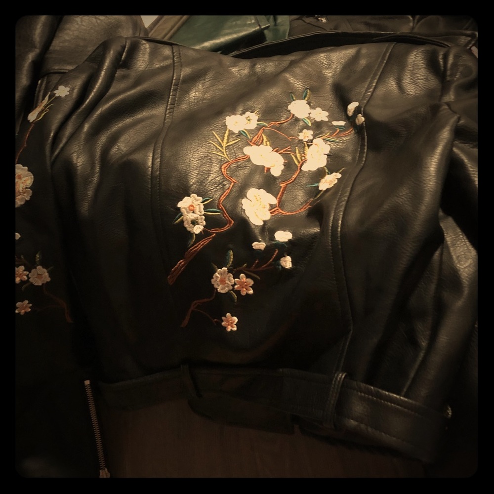 Embroidered Faux leather jacket